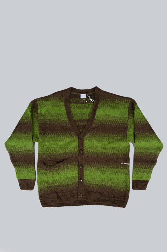 POP TRADING COMPANY STRIPE KNITTED CARDIGAN CRESS GREEN DELICIOSO