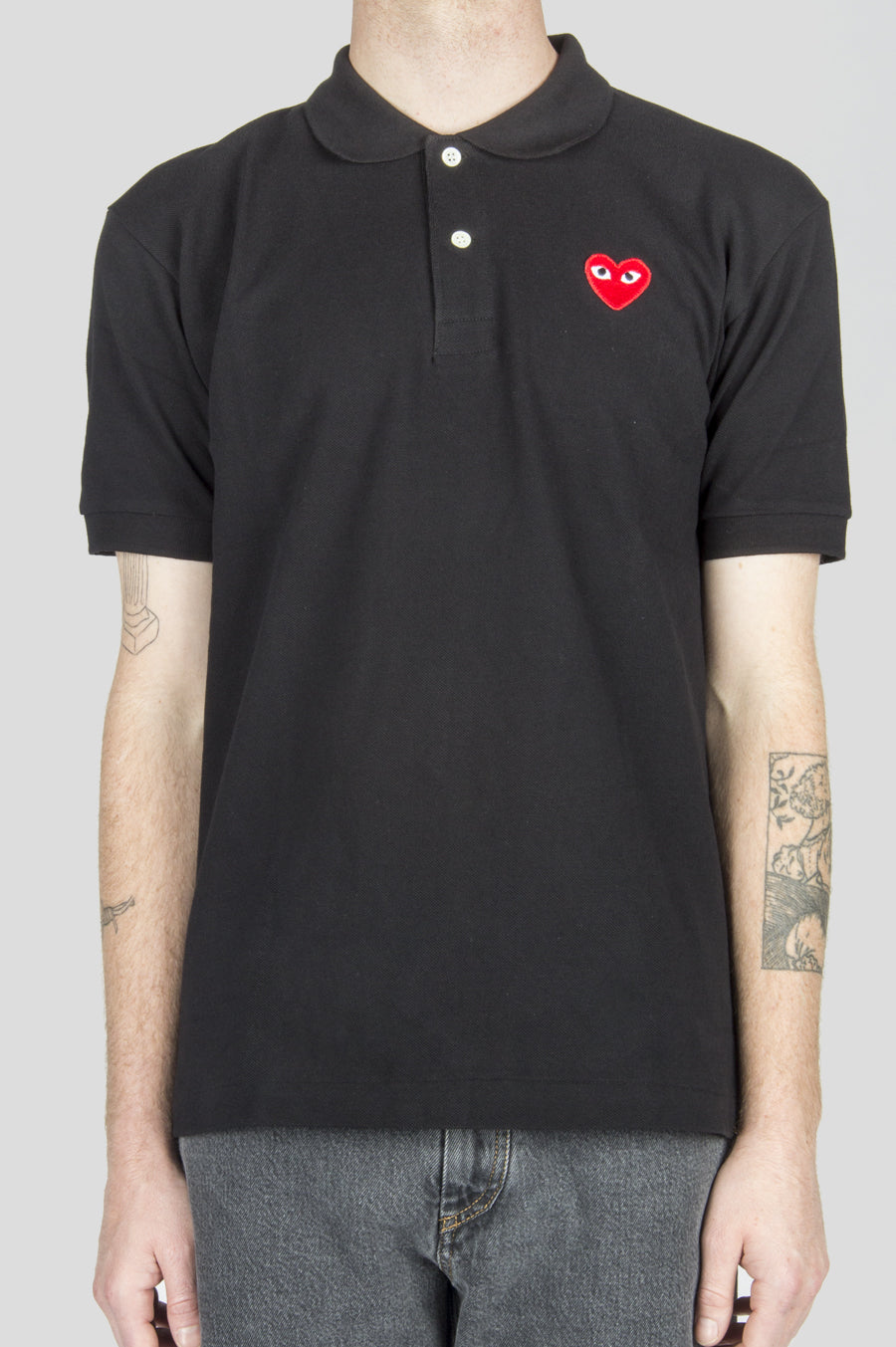 COMME DES GARCONS PLAY POLO TSHIRT BLACK RED HEART - BLENDS