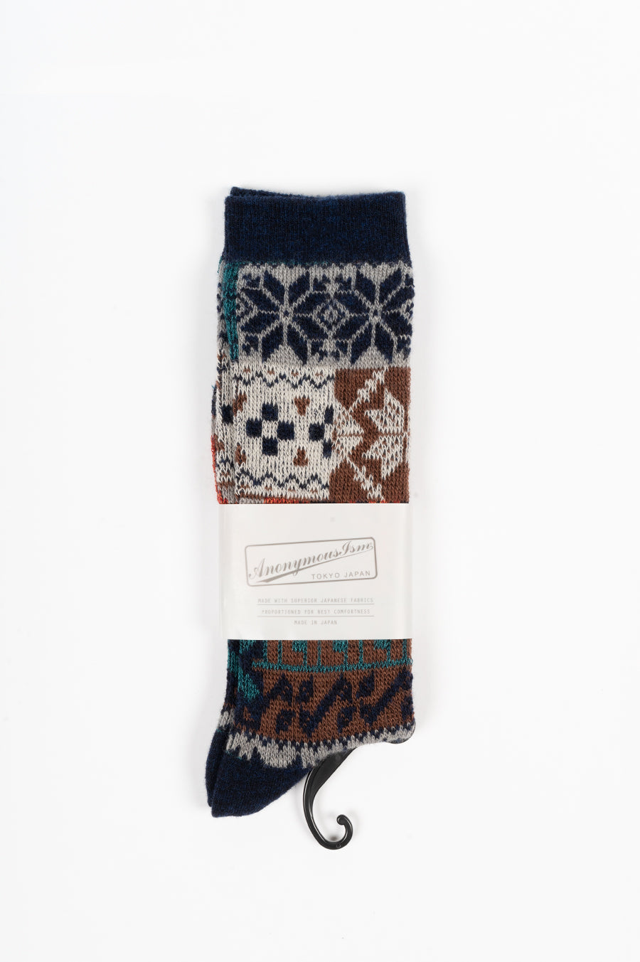 ANONYMOUS ISM MULTI JACQUARD PATTERN CREW SOCK NAVY