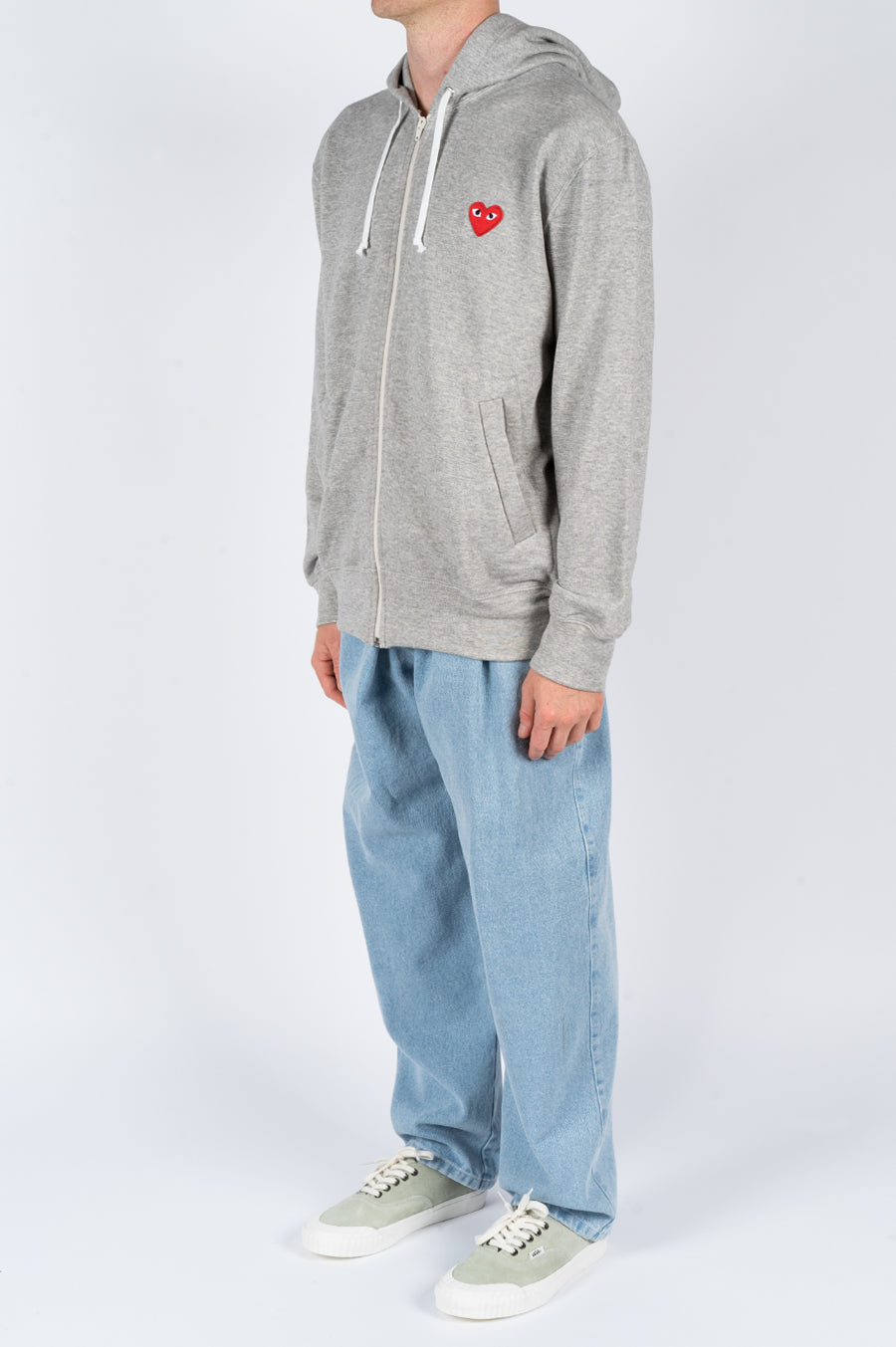 COMME DES GARCONS PLAY HOODIE JACKET LIGHT HEATHER GREY - BLENDS