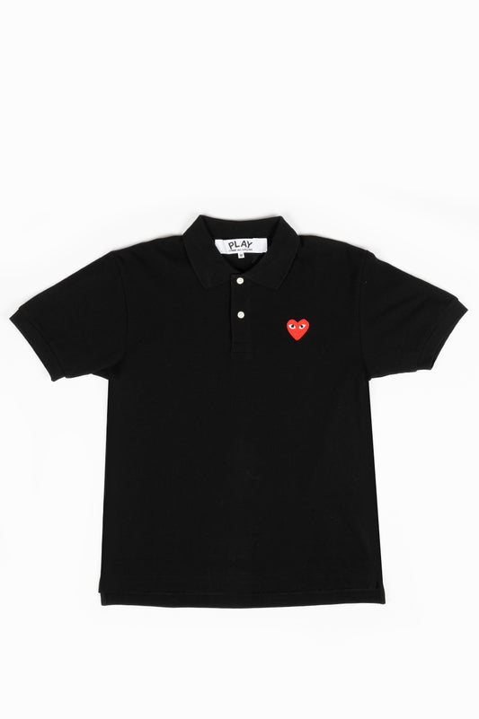 COMME DES GARCONS PLAY POLO TSHIRT BLACK RED HEART
