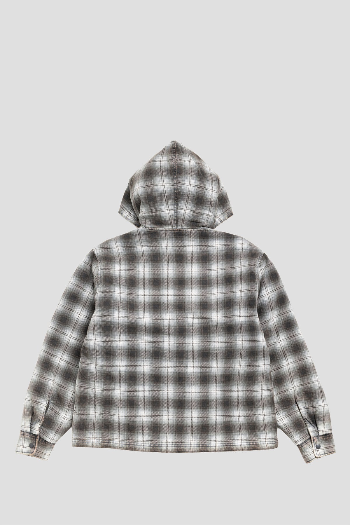 STUSSY ZIP HOODED PLAID SHIRT CHARCOAL