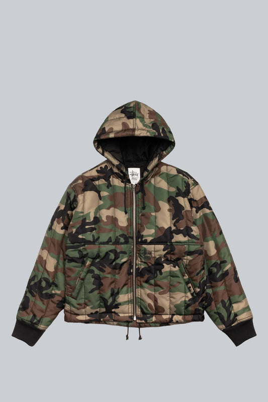 STUSSY WORK JACKET QUILTED NYLON WOODLAND CAMO