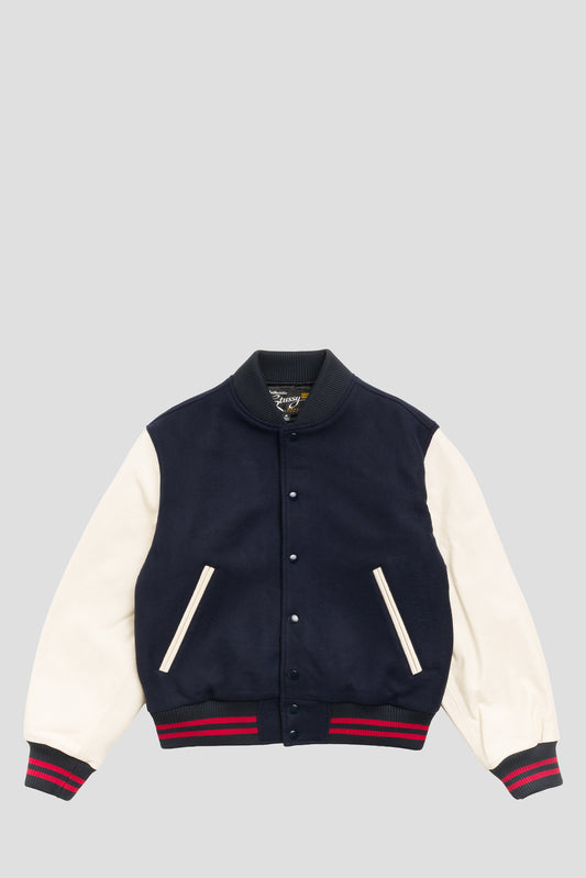 STUSSY WOOL VARSITY JACKET NAVY