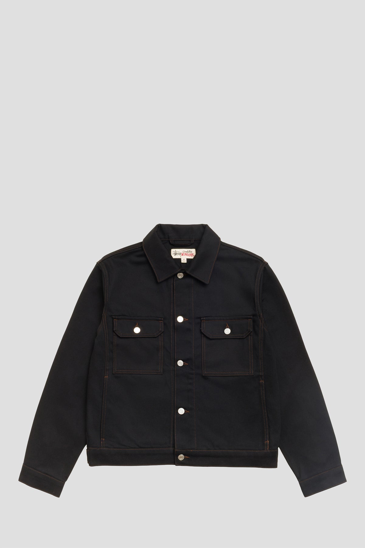 STUSSY TRUCKER DENIM RAW BLACK CONTRAST STITCH