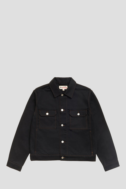 STUSSY TRUCKER DENIM RAW BLACK CONTRAST STITCH