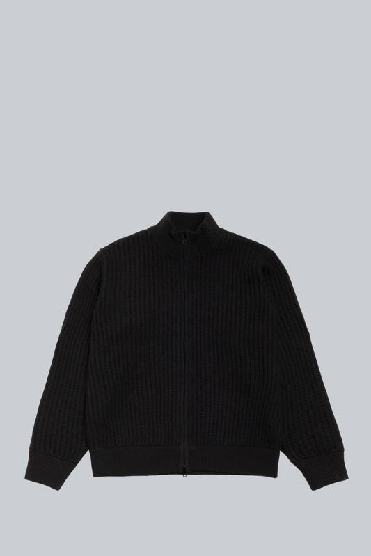 STUSSY LAMBSWOOL MILITARY PATCH ZIP SWEATER BLACK