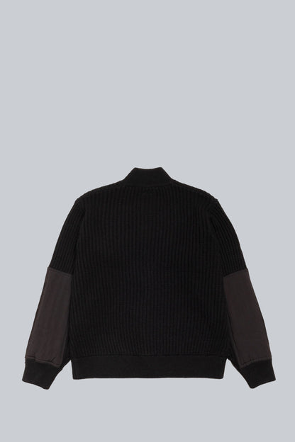 STUSSY LAMBSWOOL MILITARY PATCH ZIP SWEATER BLACK