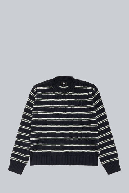 STUSSY STRIPE CHUNKY KNIT CREW SWEATER OCEAN