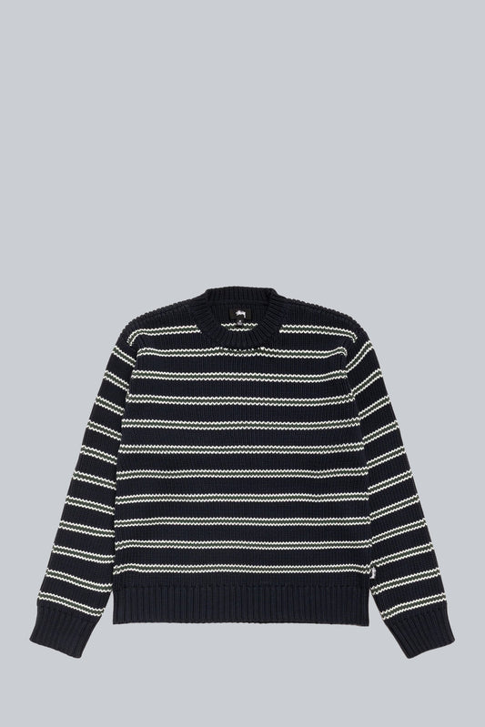 STUSSY STRIPE CHUNKY KNIT CREW SWEATER OCEAN