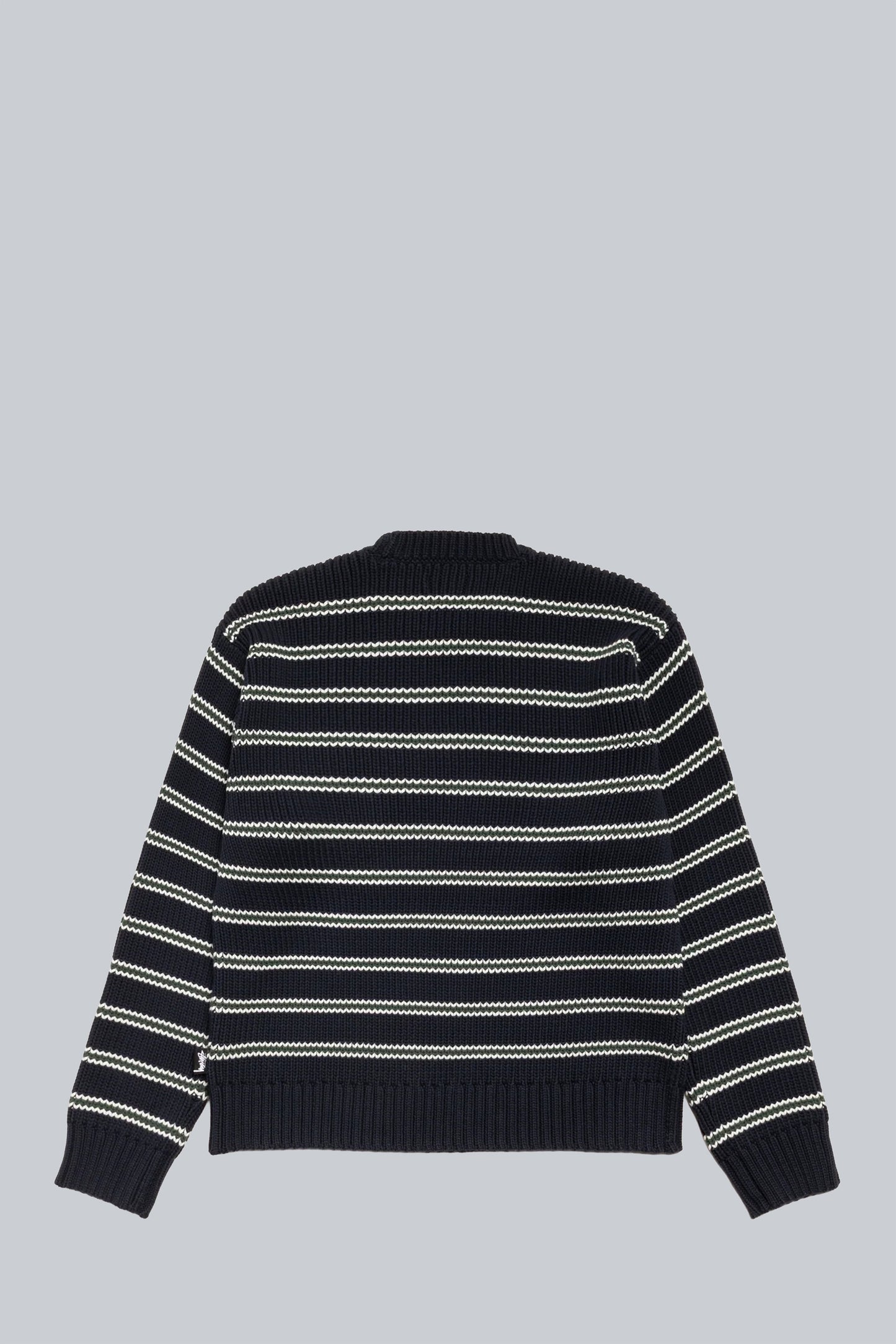 STUSSY STRIPE CHUNKY KNIT CREW SWEATER OCEAN