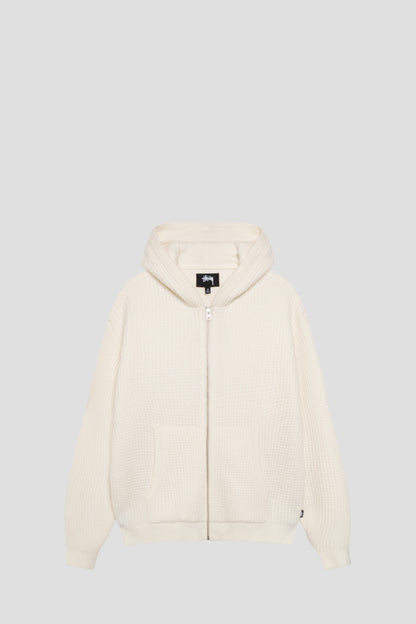 STUSSY WAFFLE CASHMERE ZIP HOOD IVORY