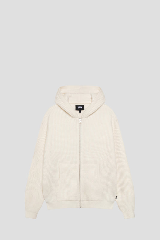 STUSSY WAFFLE CASHMERE ZIP HOOD IVORY
