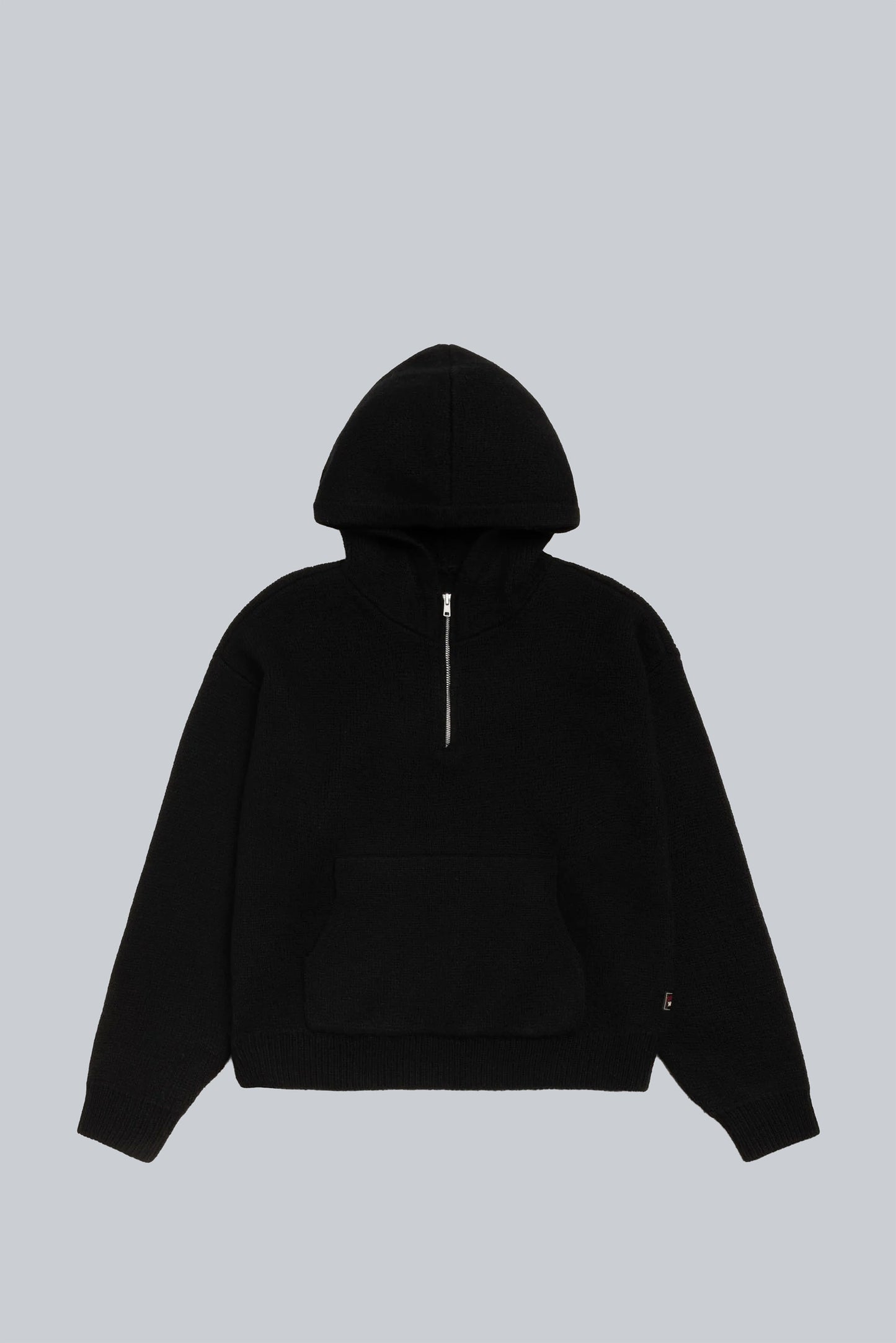 STUSSY QUARTER ZIP HOODED SWEATER BLACK