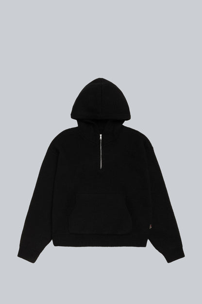 STUSSY QUARTER ZIP HOODED SWEATER BLACK