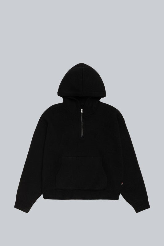 STUSSY QUARTER ZIP HOODED SWEATER BLACK