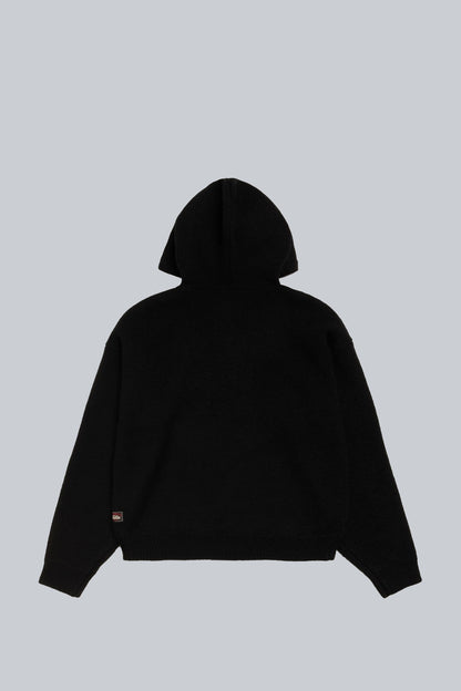 STUSSY QUARTER ZIP HOODED SWEATER BLACK