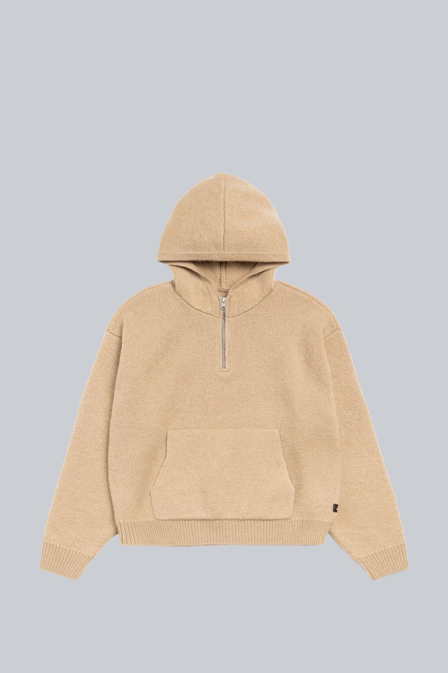 STUSSY QUARTER ZIP HOODED SWEATER TAN