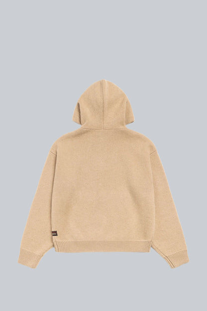 STUSSY QUARTER ZIP HOODED SWEATER TAN