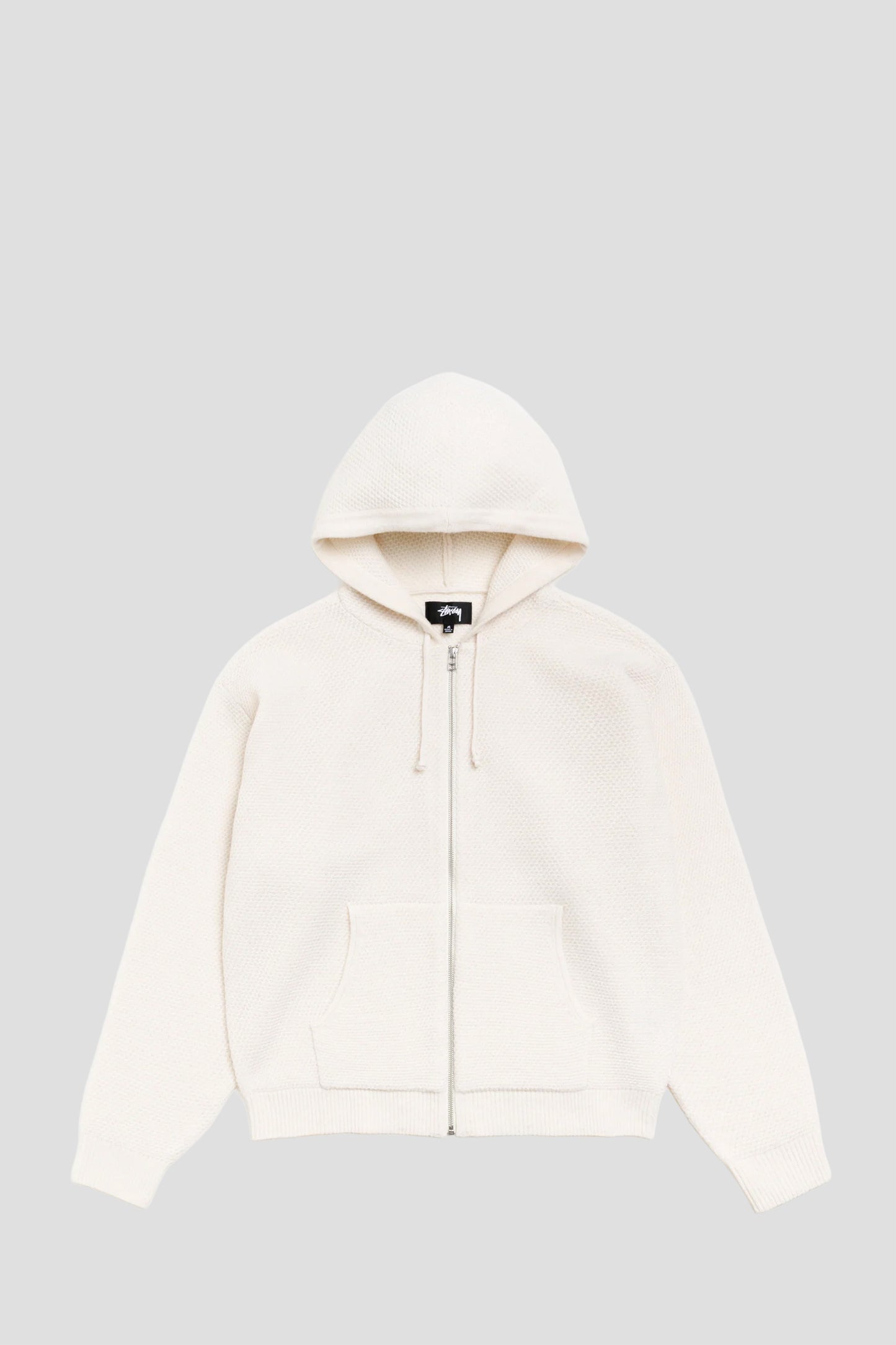 STUSSY TEXTURED ZIP HOOD SWEATER BONE