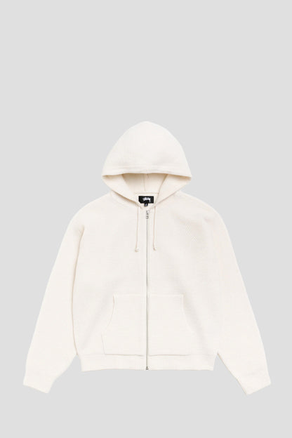 STUSSY TEXTURED ZIP HOOD SWEATER BONE