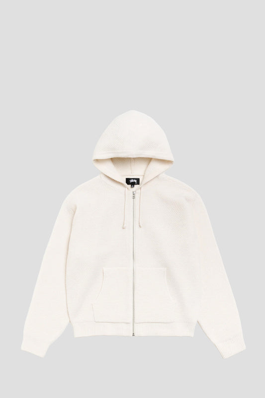 STUSSY TEXTURED ZIP HOOD SWEATER BONE