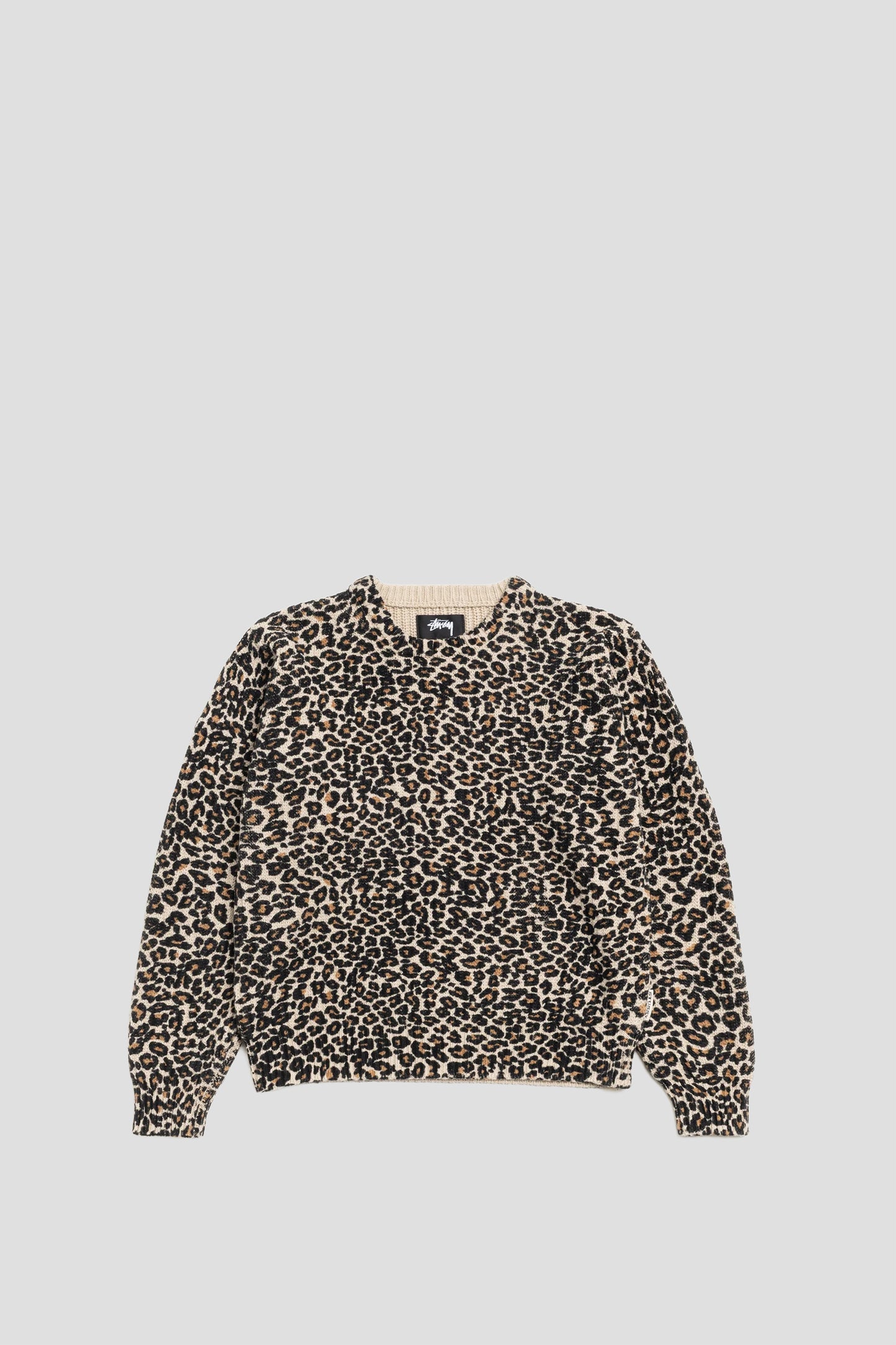STUSSY LEOPARD COTTON LINEN SWEATER