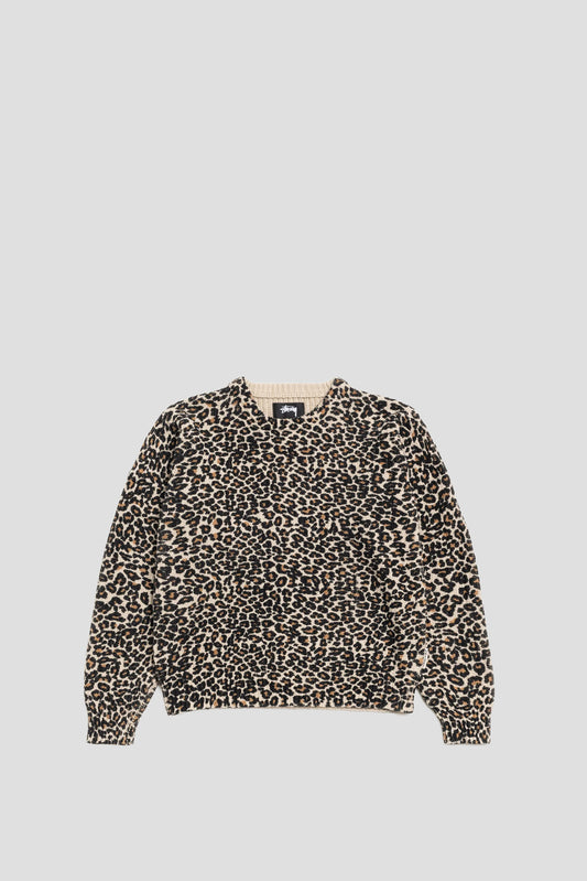 STUSSY LEOPARD COTTON LINEN SWEATER