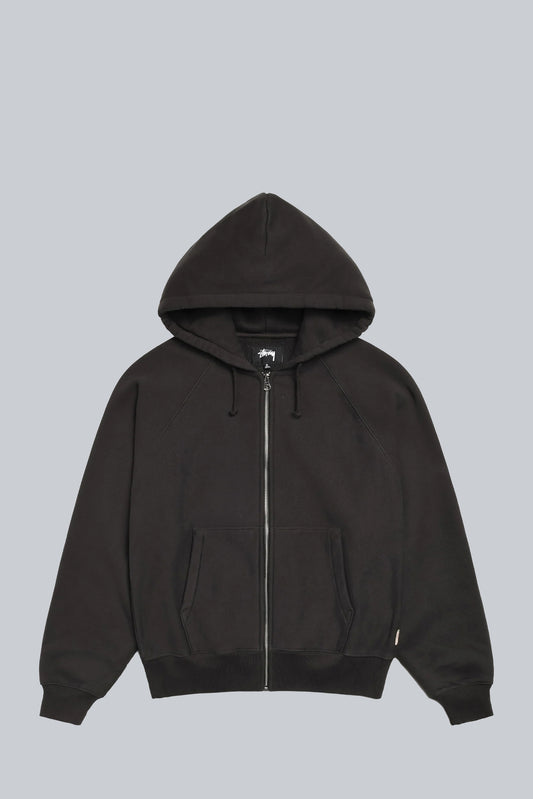 STUSSY RAGLAN RELAXED ZIP UP HOOD BLACK