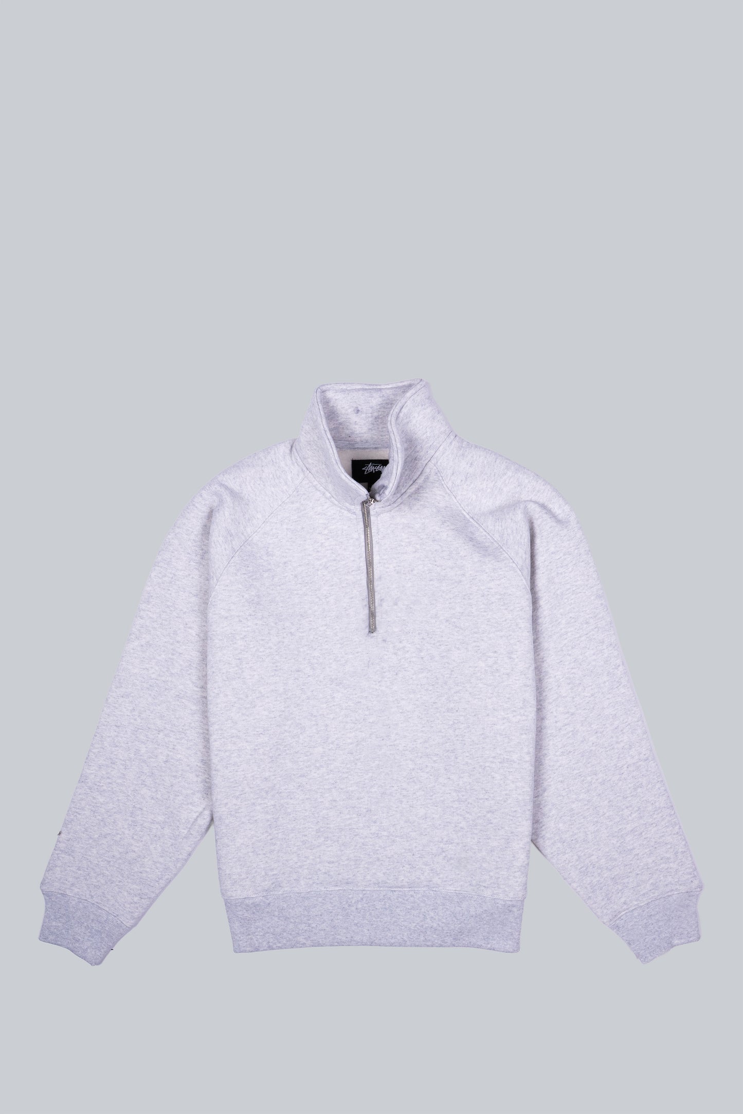 STUSSY RELAXED HALF ZIP MOCK SWEATSHIRT ASH HEATHER