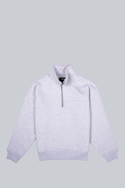 STUSSY RELAXED HALF ZIP MOCK SWEATSHIRT ASH HEATHER