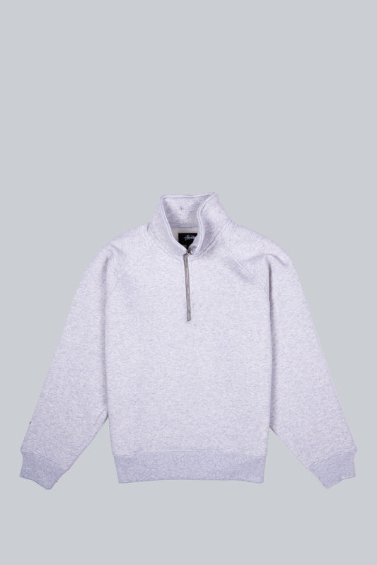 STUSSY RELAXED HALF ZIP MOCK SWEATSHIRT ASH HEATHER