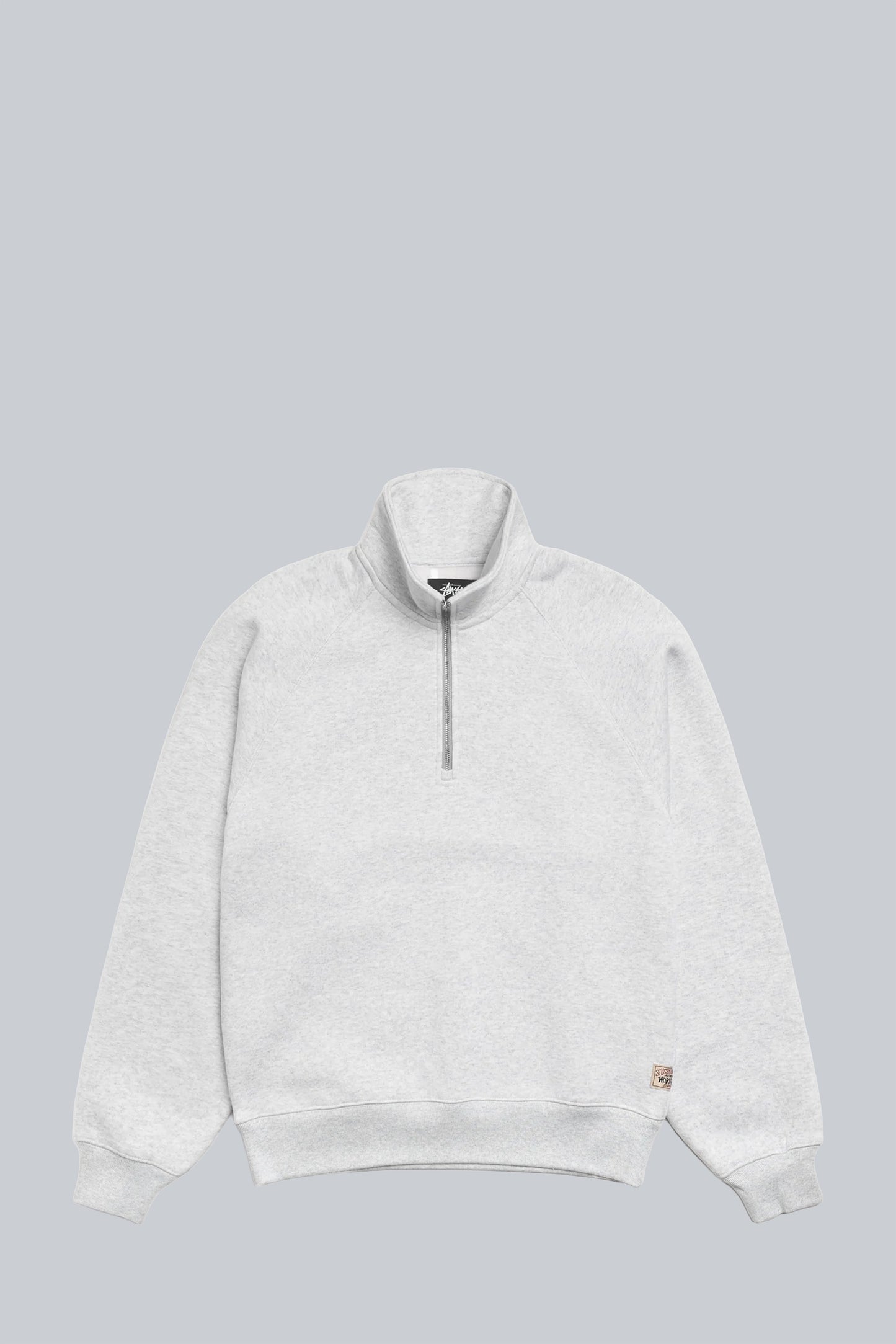 STUSSY RELAXED HALF ZIP MOCK SWEATSHIRT ASH HEATHER