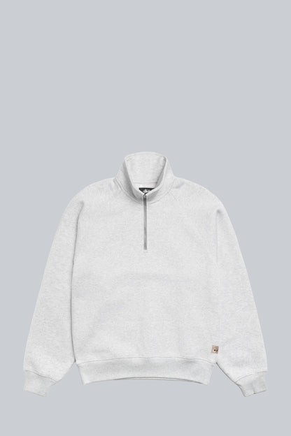 STUSSY RELAXED HALF ZIP MOCK SWEATSHIRT ASH HEATHER