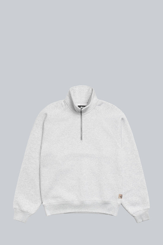 STUSSY RELAXED HALF ZIP MOCK SWEATSHIRT ASH HEATHER