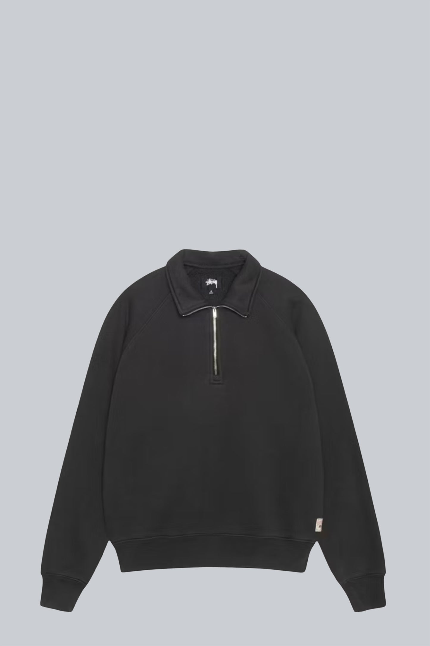 STUSSY RAGLAN RELAXED HALF ZIP SWEATSHIRT WASHED BLACK