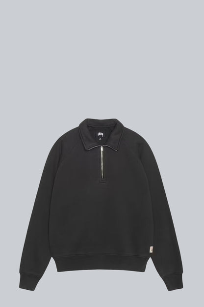 STUSSY RAGLAN RELAXED HALF ZIP SWEATSHIRT WASHED BLACK