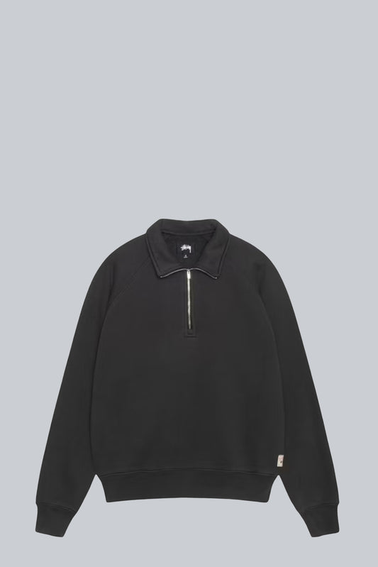 STUSSY RAGLAN RELAXED HALF ZIP SWEATSHIRT WASHED BLACK