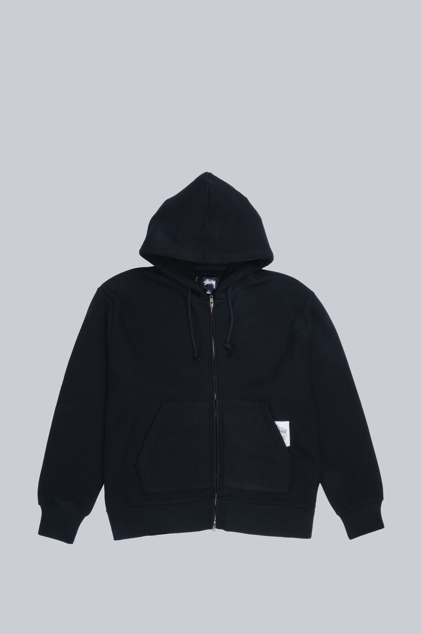 STUSSY BRASS ZIP KNIT HOOD BLACK