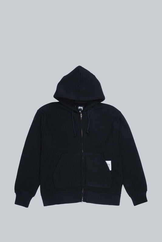 STUSSY BRASS ZIP KNIT HOOD BLACK