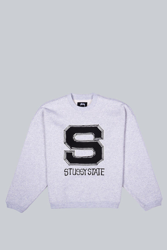 STUSSY STATE CREWNECK SWEATSHIRT ASH HEATHER