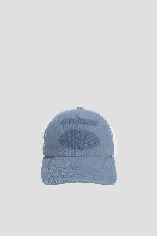 STUSSY HC GHOST LOGO TRUCKER HAT BLUE