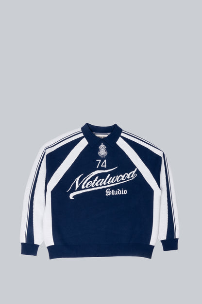 METALWOOD KNIT FOOTBALL TOP NAVY
