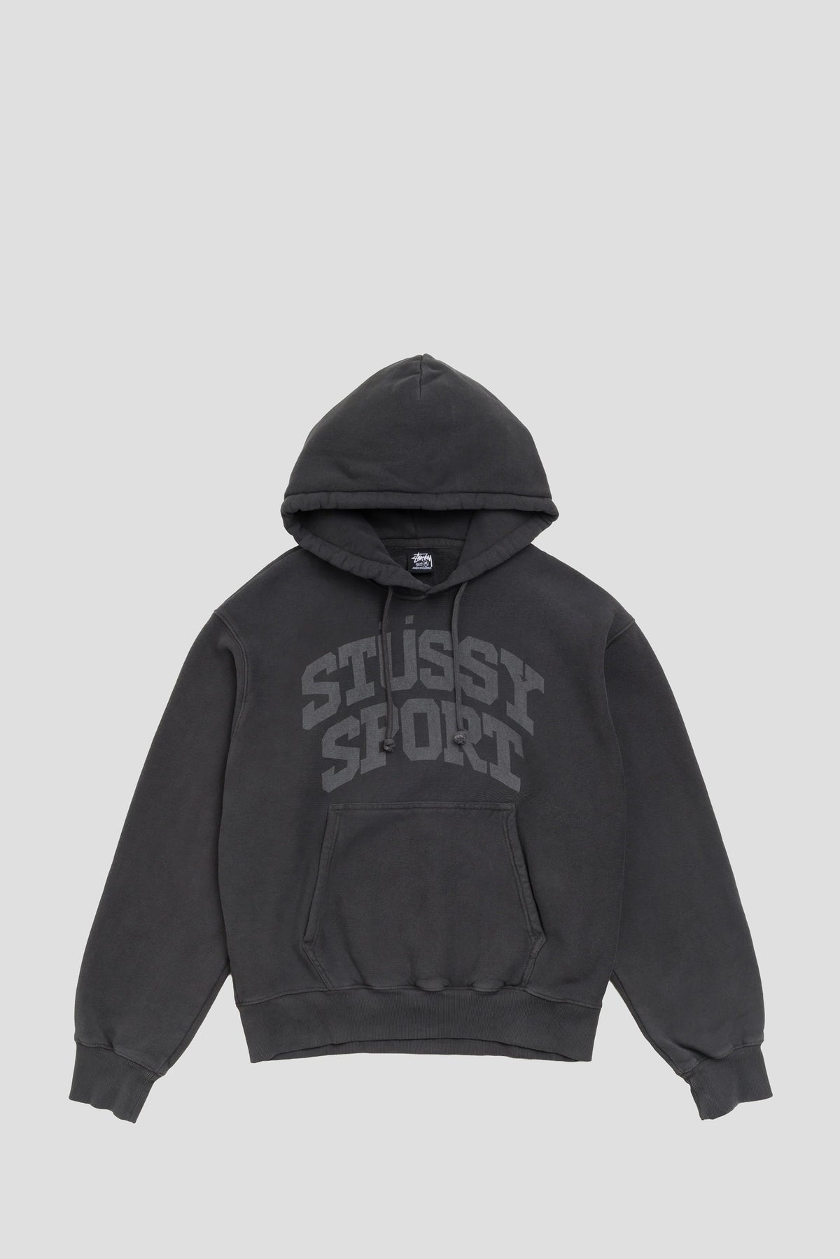 STUSSY SPORTS BLOCK SPORT GARMENT DYED HOOD FADED BLACK