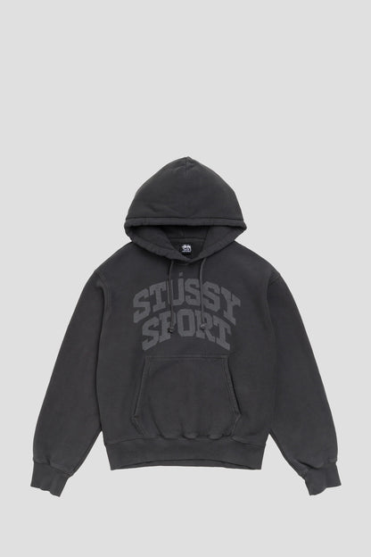STUSSY SPORTS BLOCK SPORT GARMENT DYED HOOD FADED BLACK