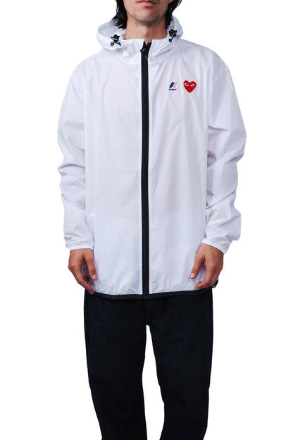 CDG PLAY X K-WAY HOODIE FULL ZIP WHITE