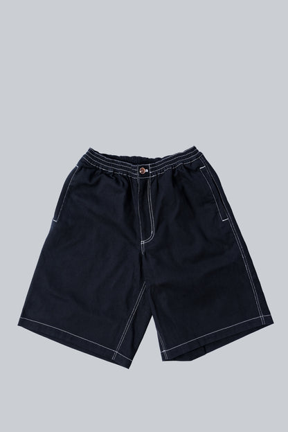 METALWOOD CONTRAST STITCH ELASTIC WAIST SHORTS BLACK