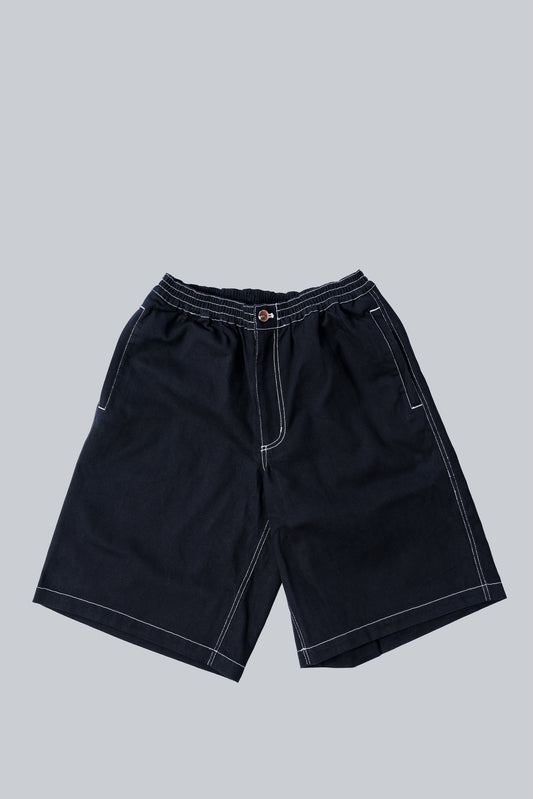 METALWOOD CONTRAST STITCH ELASTIC WAIST SHORTS BLACK