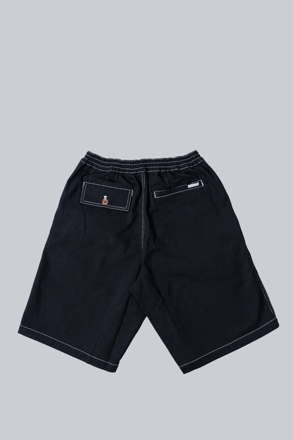 METALWOOD CONTRAST STITCH ELASTIC WAIST SHORTS BLACK