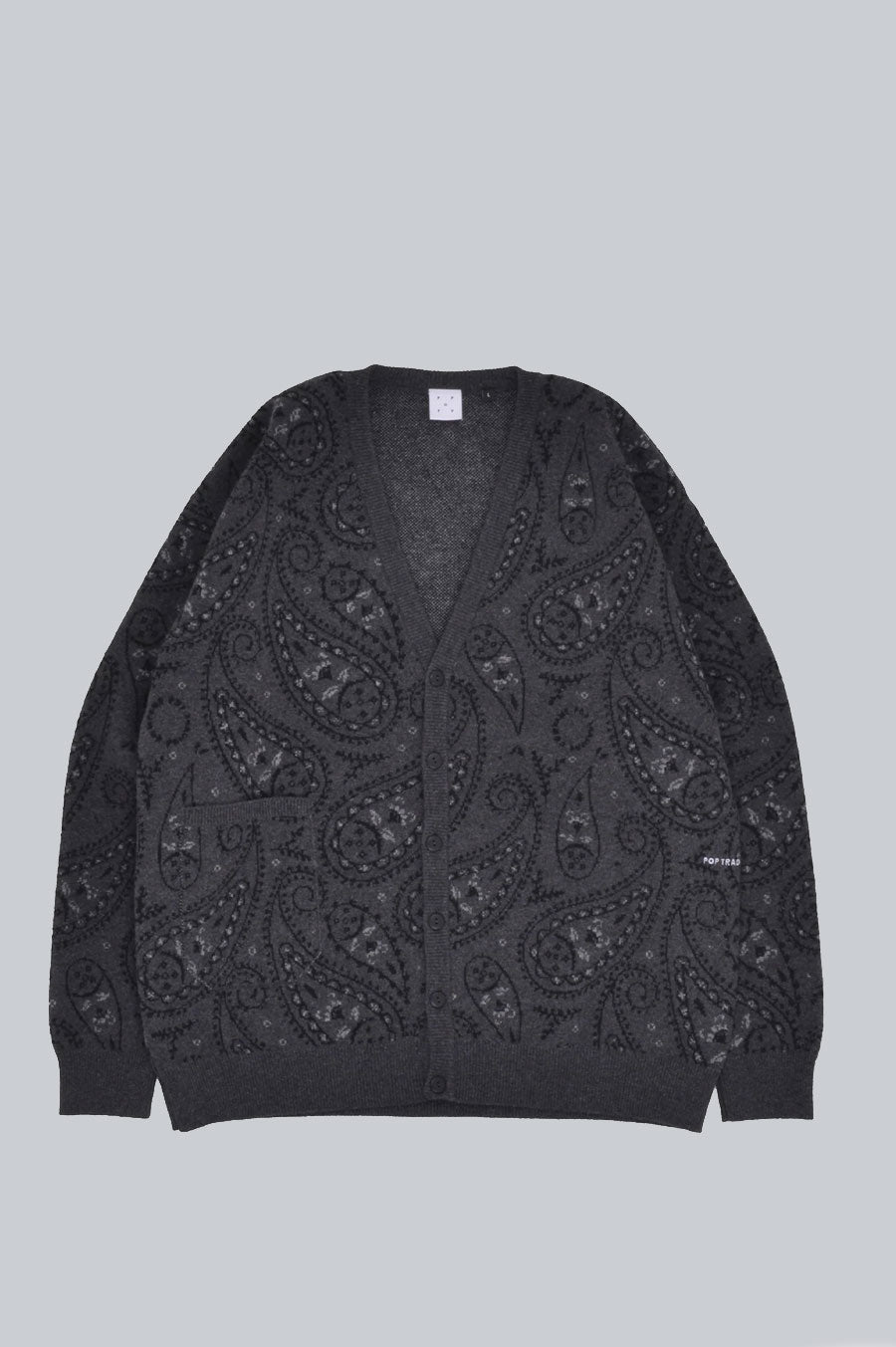 POP TRADING COMPANY PAISLEY KNITTED CARDIGAN ANTHRACITE